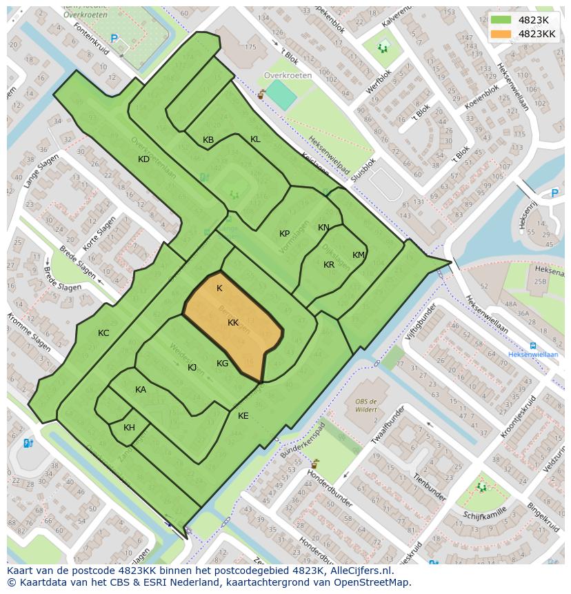 Afbeelding van het postcodegebied 4823 KK op de kaart.