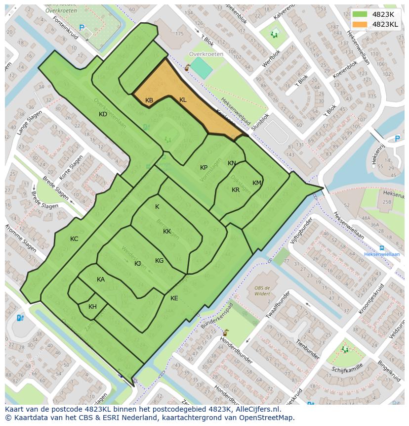 Afbeelding van het postcodegebied 4823 KL op de kaart.