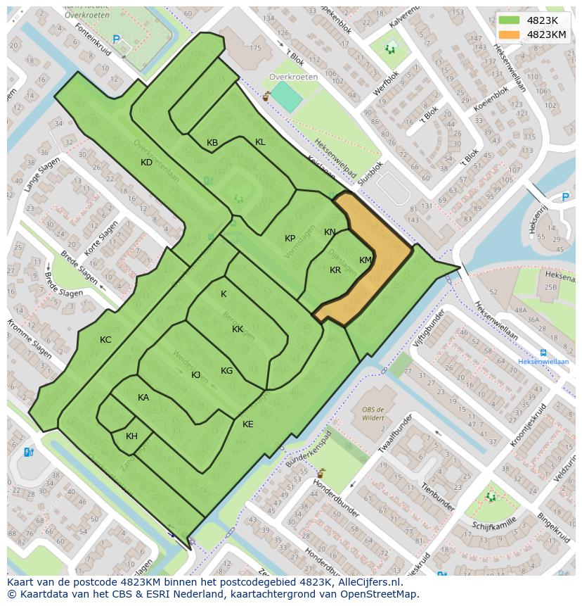 Afbeelding van het postcodegebied 4823 KM op de kaart.