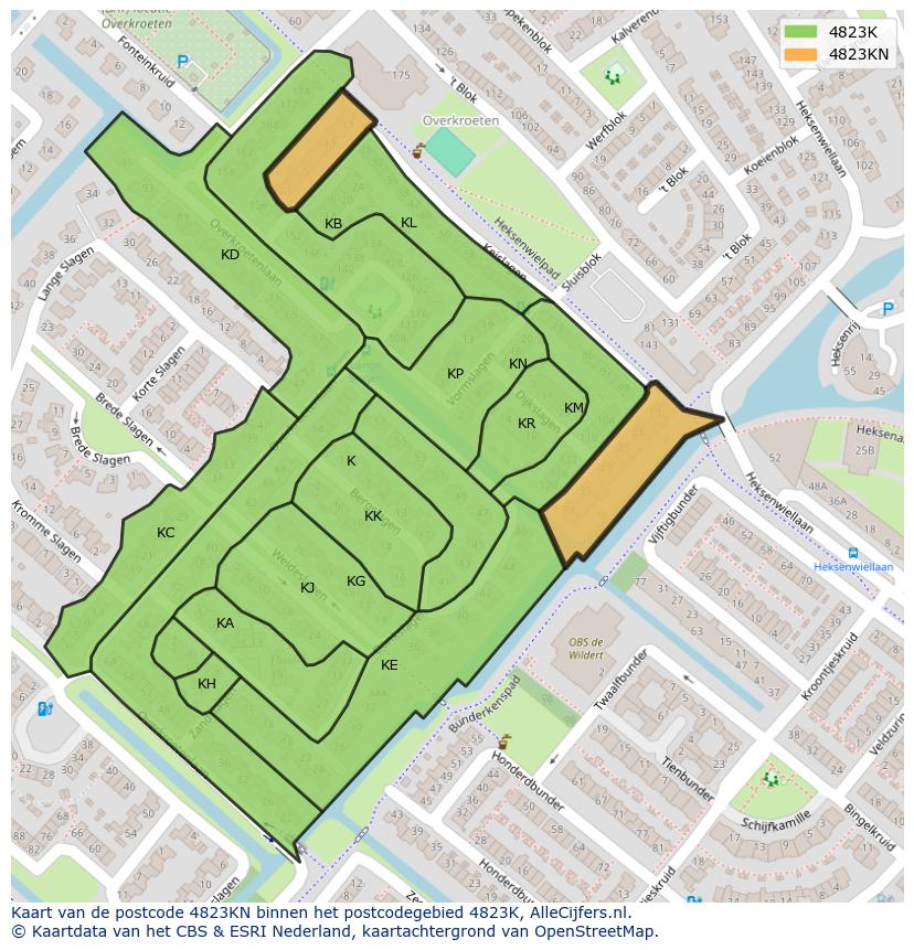 Afbeelding van het postcodegebied 4823 KN op de kaart.