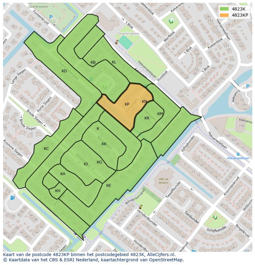 Afbeelding van het postcodegebied 4823 KP op de kaart.