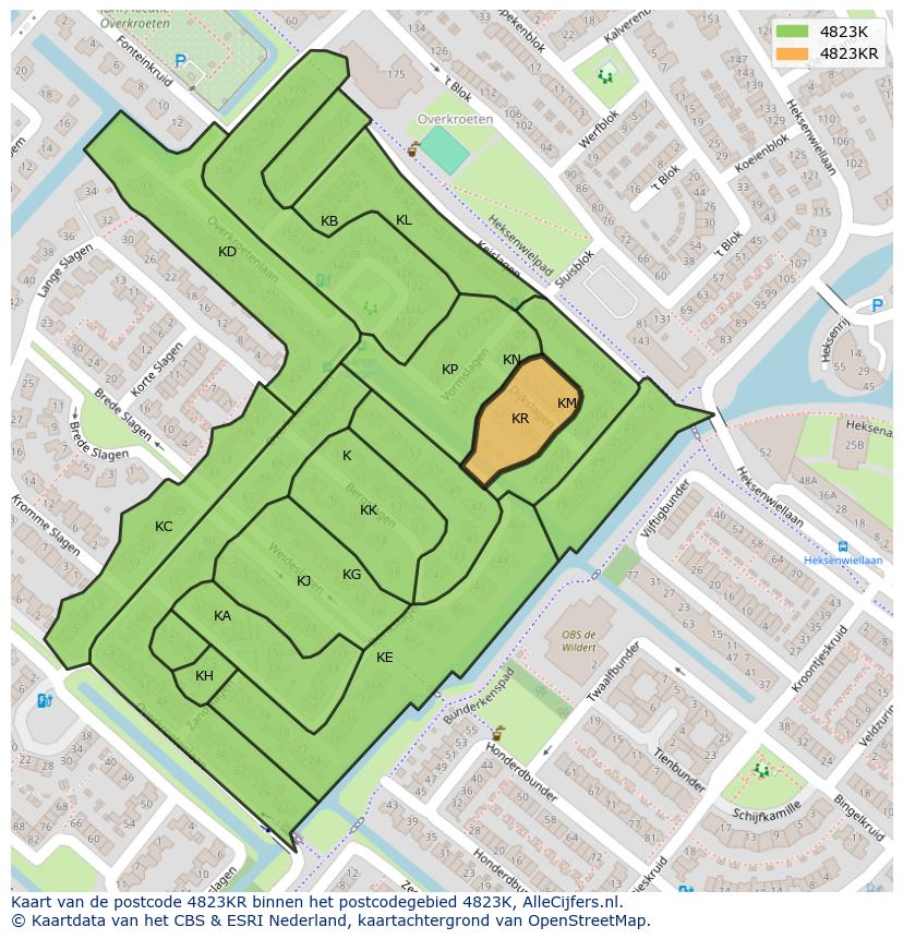 Afbeelding van het postcodegebied 4823 KR op de kaart.