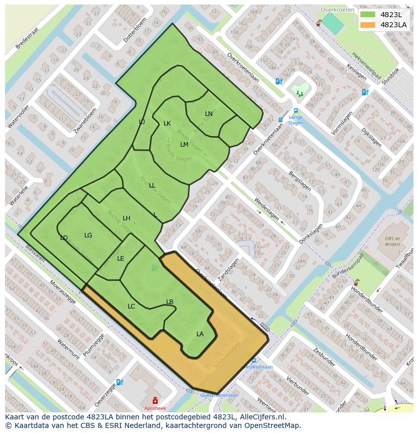 Afbeelding van het postcodegebied 4823 LA op de kaart.
