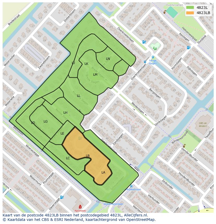 Afbeelding van het postcodegebied 4823 LB op de kaart.