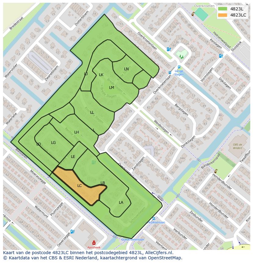 Afbeelding van het postcodegebied 4823 LC op de kaart.