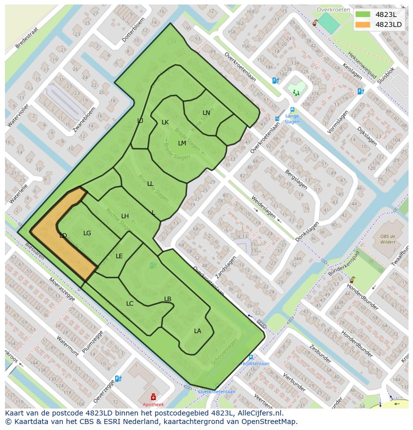 Afbeelding van het postcodegebied 4823 LD op de kaart.