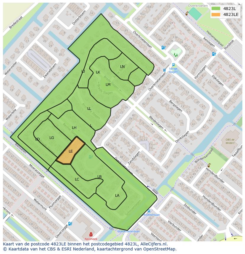 Afbeelding van het postcodegebied 4823 LE op de kaart.