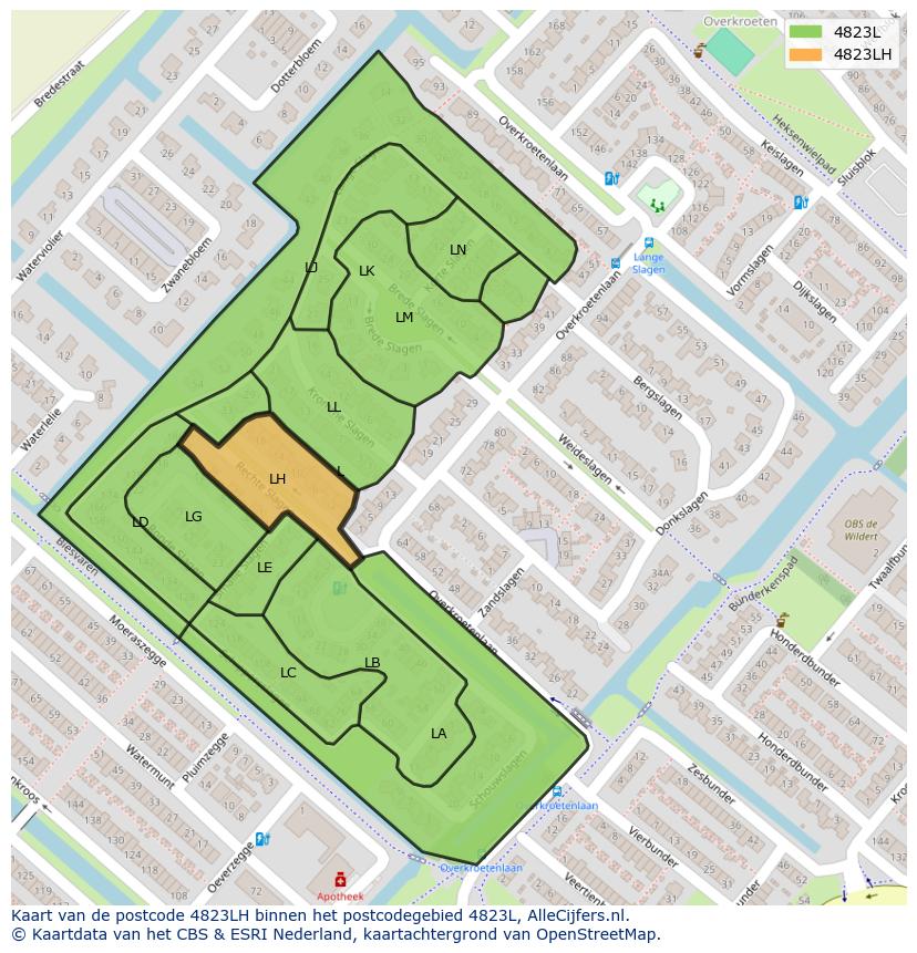 Afbeelding van het postcodegebied 4823 LH op de kaart.