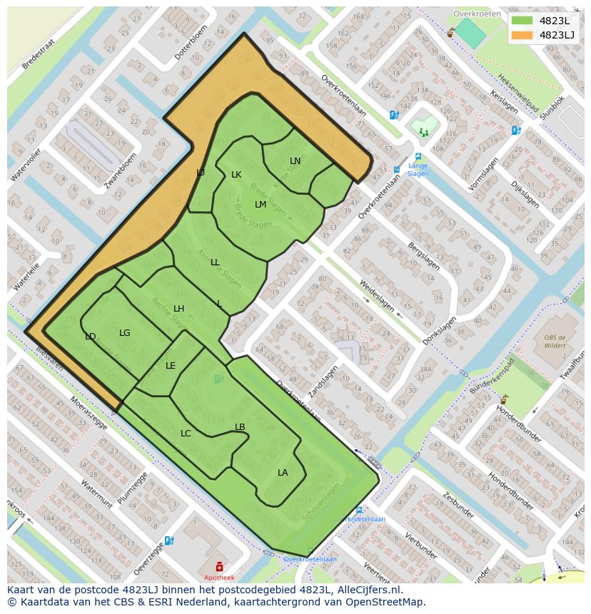 Afbeelding van het postcodegebied 4823 LJ op de kaart.