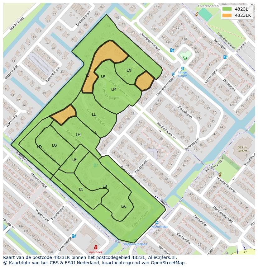 Afbeelding van het postcodegebied 4823 LK op de kaart.