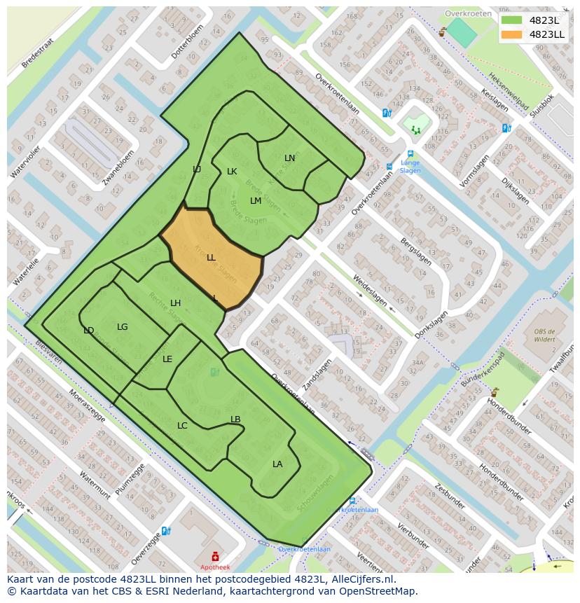 Afbeelding van het postcodegebied 4823 LL op de kaart.