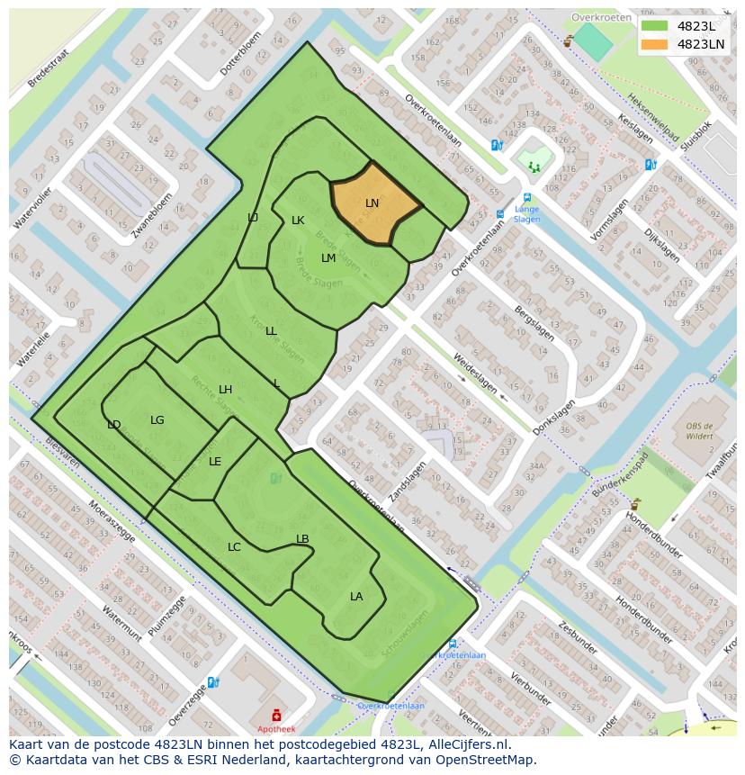 Afbeelding van het postcodegebied 4823 LN op de kaart.