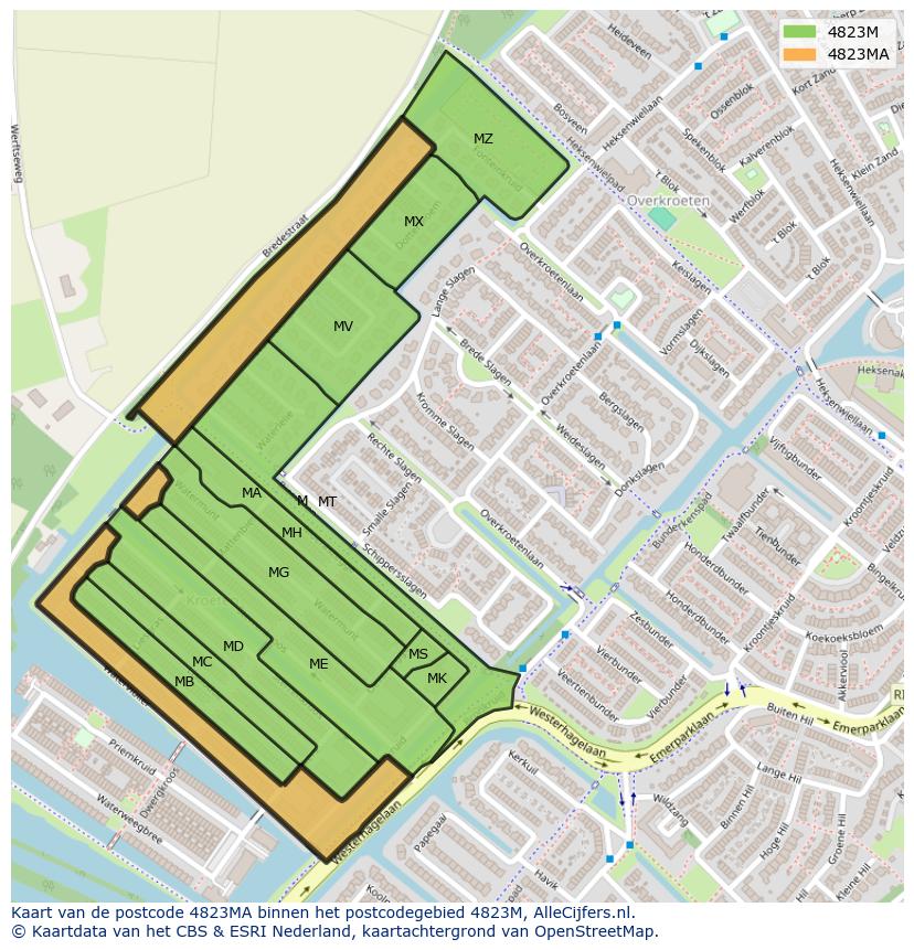 Afbeelding van het postcodegebied 4823 MA op de kaart.