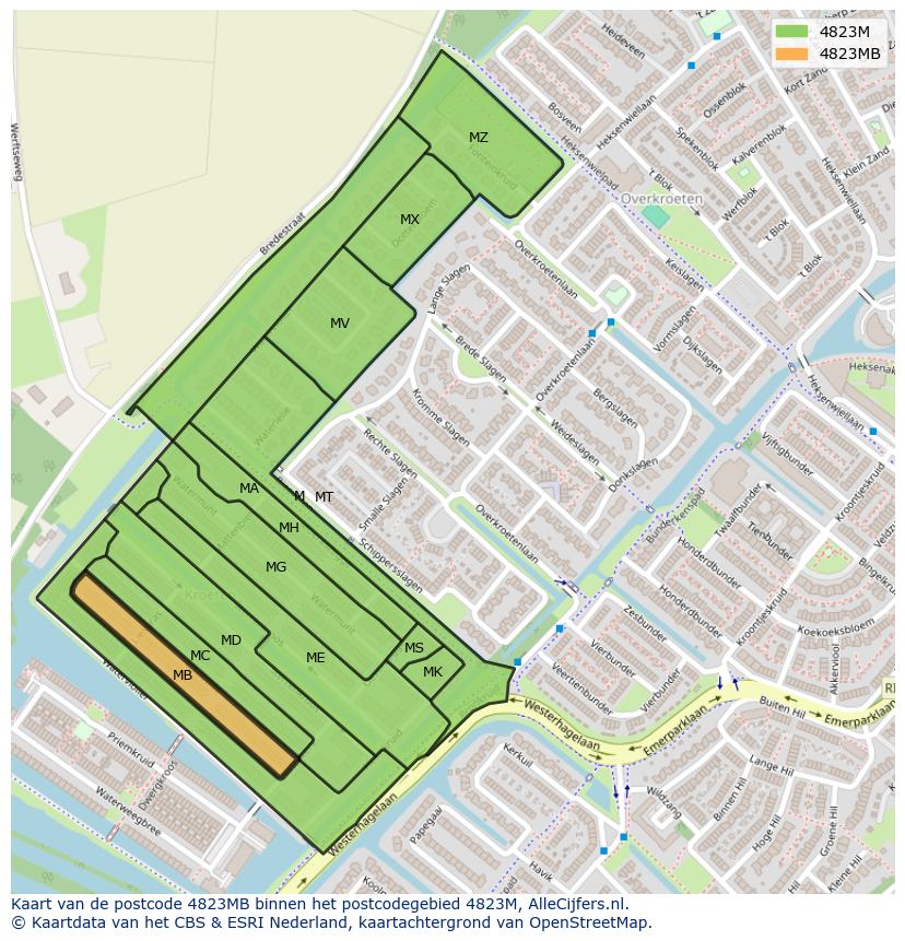 Afbeelding van het postcodegebied 4823 MB op de kaart.