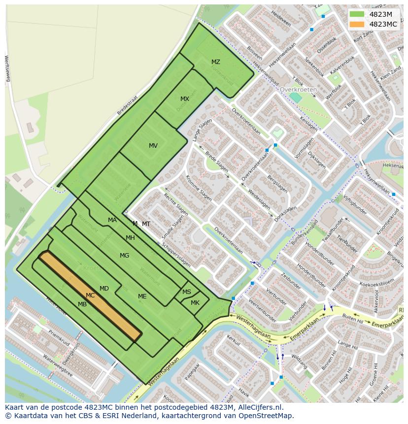 Afbeelding van het postcodegebied 4823 MC op de kaart.