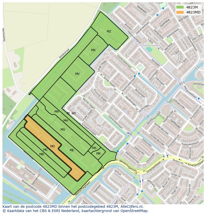 Afbeelding van het postcodegebied 4823 MD op de kaart.