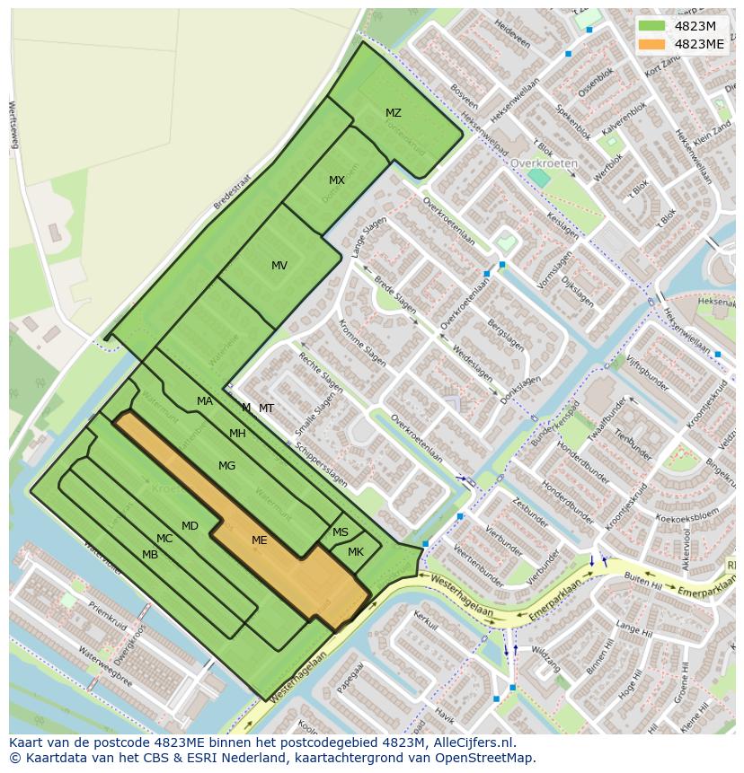 Afbeelding van het postcodegebied 4823 ME op de kaart.