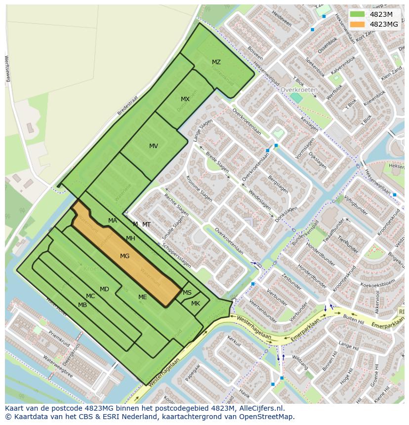 Afbeelding van het postcodegebied 4823 MG op de kaart.
