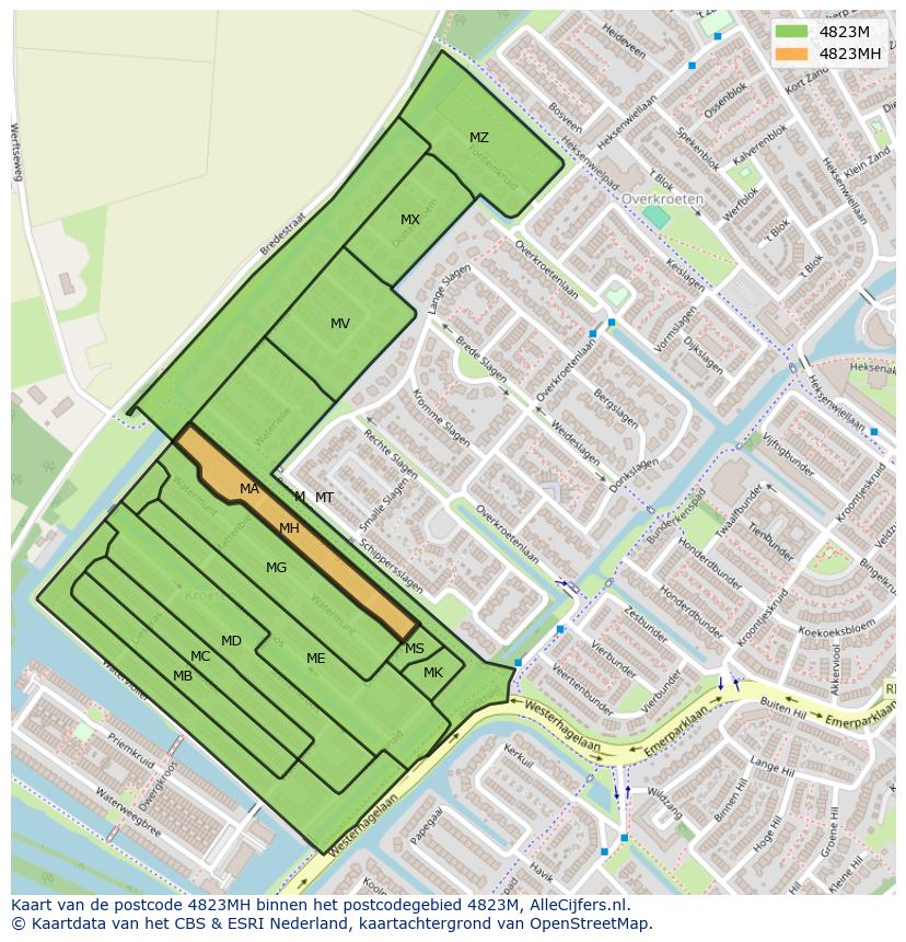 Afbeelding van het postcodegebied 4823 MH op de kaart.