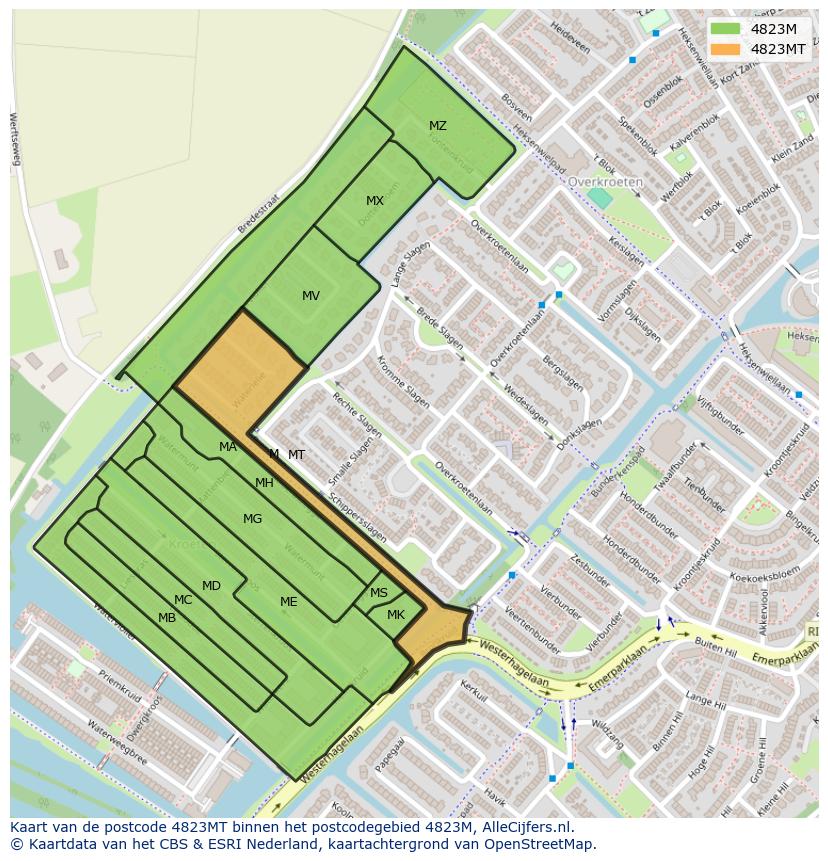 Afbeelding van het postcodegebied 4823 MT op de kaart.