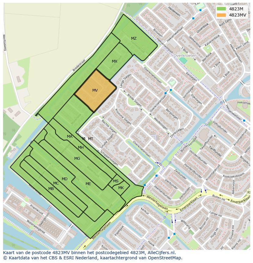 Afbeelding van het postcodegebied 4823 MV op de kaart.