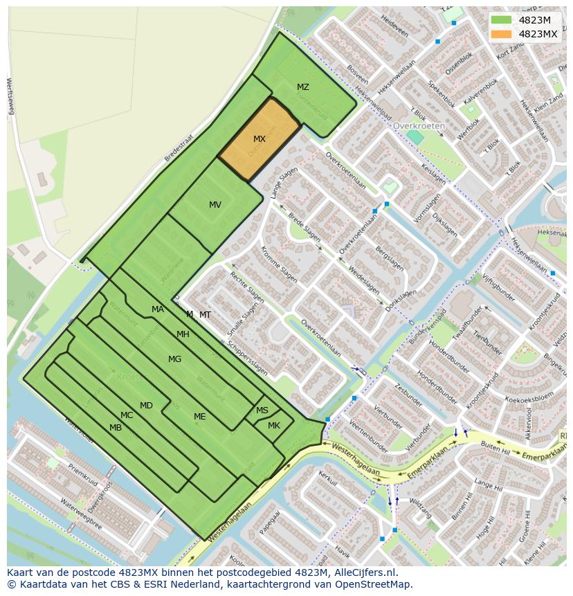 Afbeelding van het postcodegebied 4823 MX op de kaart.