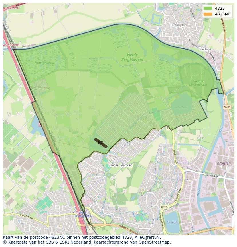 Afbeelding van het postcodegebied 4823 NC op de kaart.