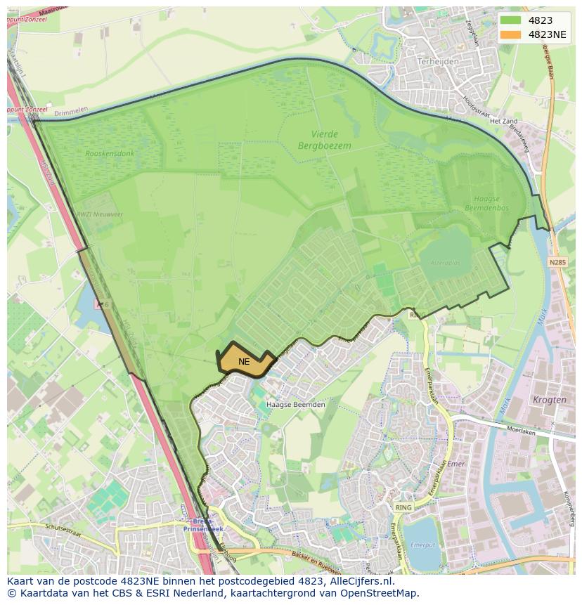 Afbeelding van het postcodegebied 4823 NE op de kaart.