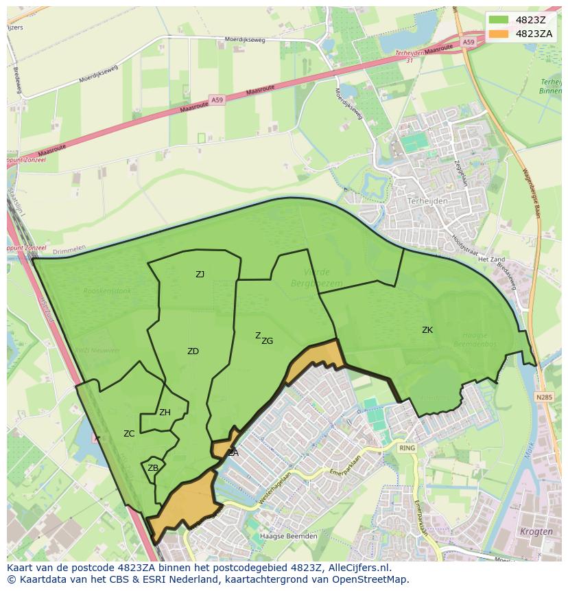 Afbeelding van het postcodegebied 4823 ZA op de kaart.