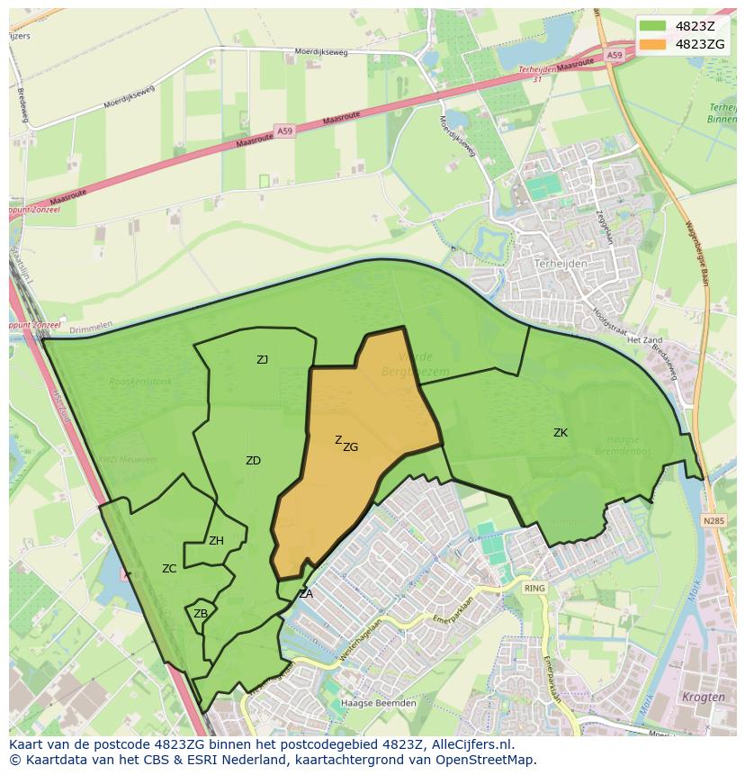 Afbeelding van het postcodegebied 4823 ZG op de kaart.