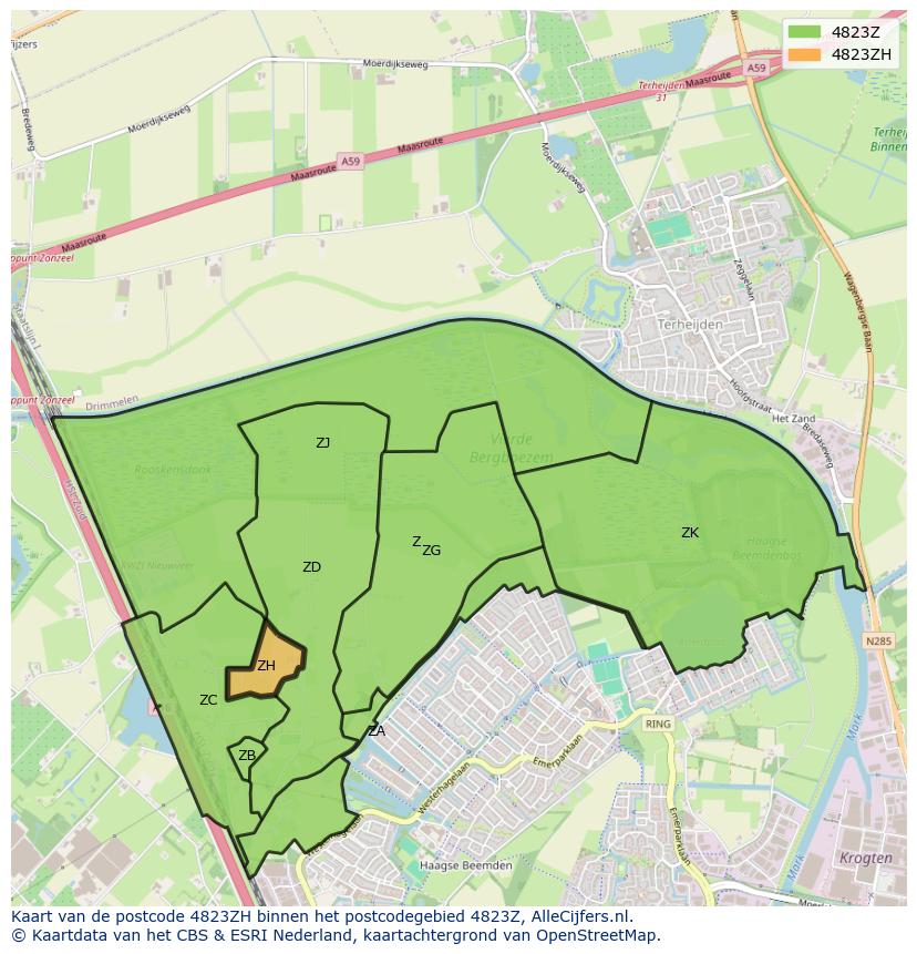 Afbeelding van het postcodegebied 4823 ZH op de kaart.