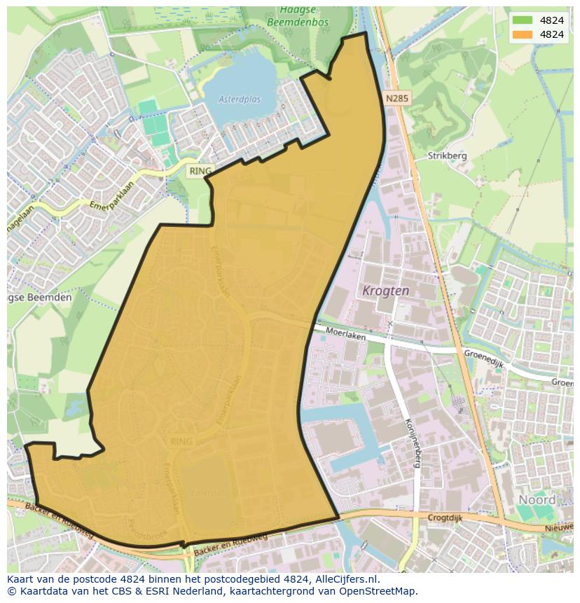 Afbeelding van het postcodegebied 4824 op de kaart.