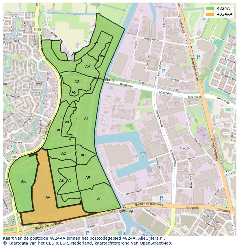 Afbeelding van het postcodegebied 4824 AA op de kaart.