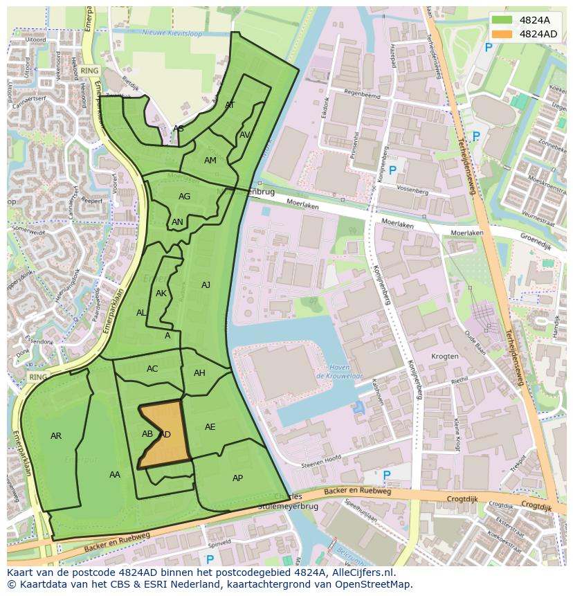 Afbeelding van het postcodegebied 4824 AD op de kaart.