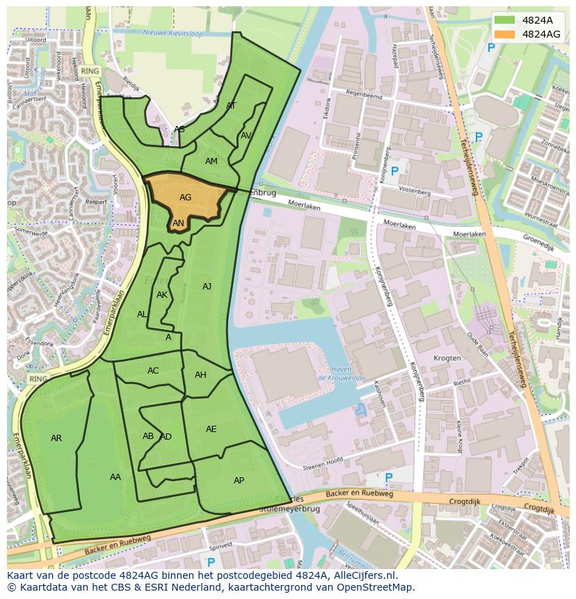 Afbeelding van het postcodegebied 4824 AG op de kaart.