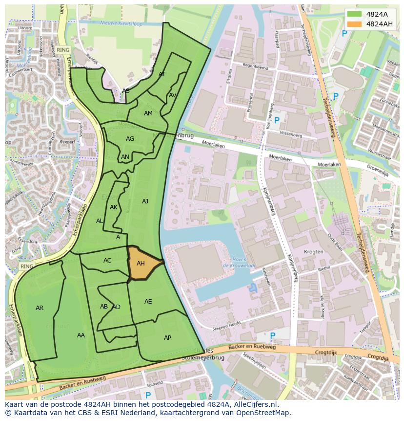 Afbeelding van het postcodegebied 4824 AH op de kaart.