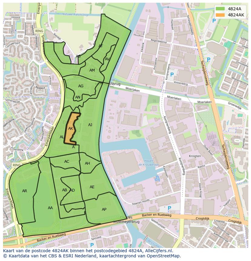 Afbeelding van het postcodegebied 4824 AK op de kaart.