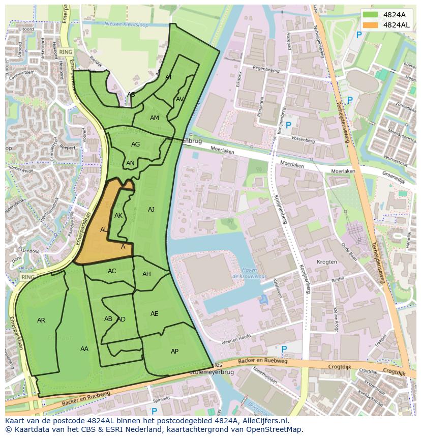 Afbeelding van het postcodegebied 4824 AL op de kaart.
