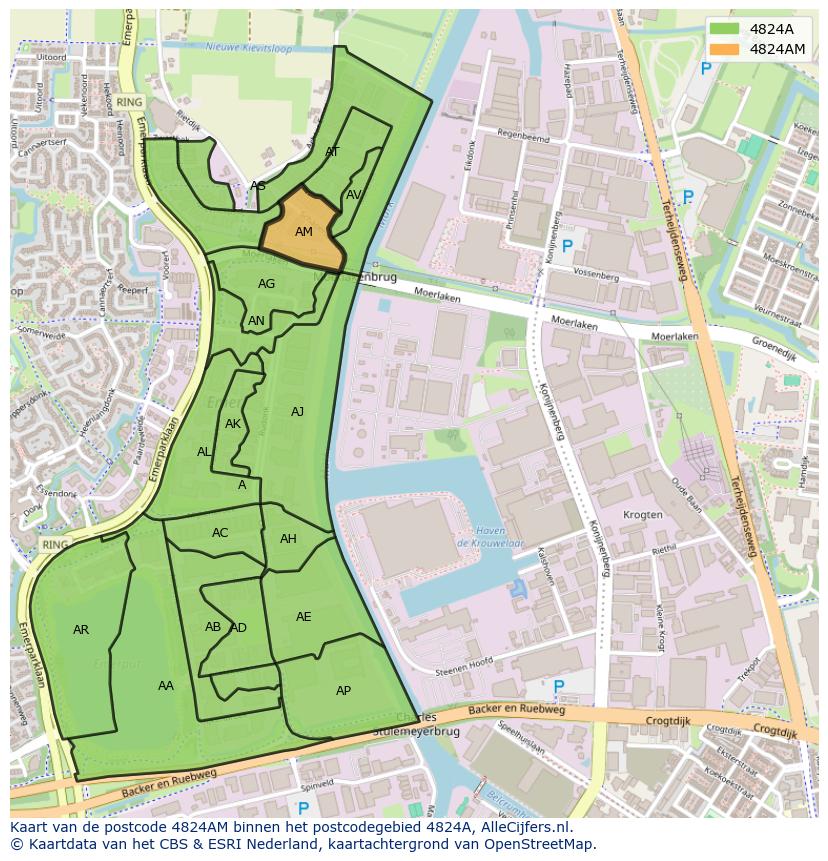 Afbeelding van het postcodegebied 4824 AM op de kaart.
