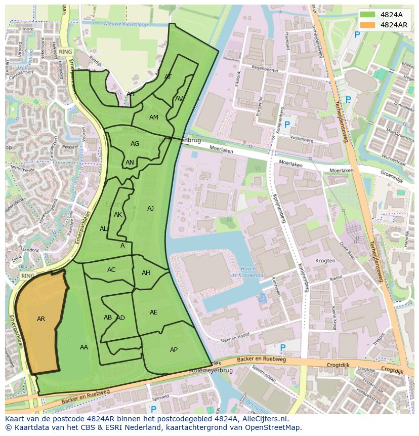 Afbeelding van het postcodegebied 4824 AR op de kaart.