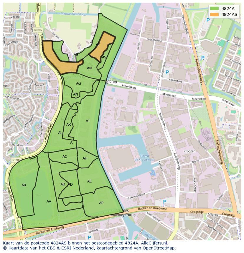 Afbeelding van het postcodegebied 4824 AS op de kaart.