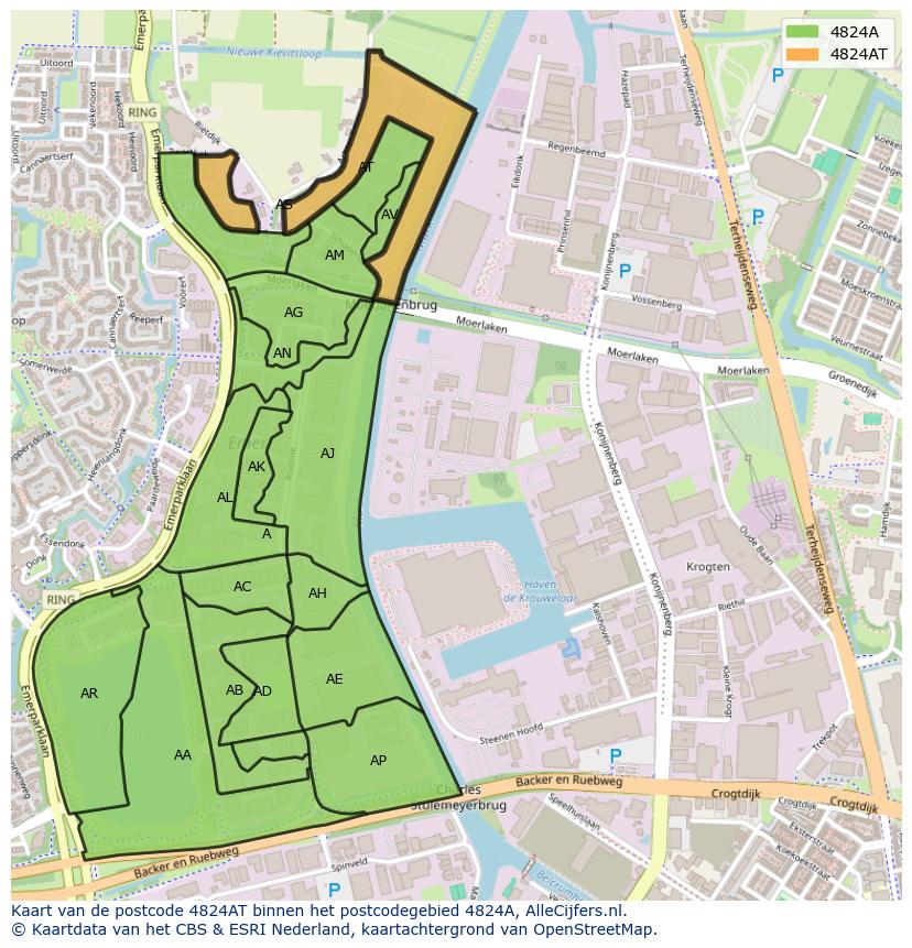 Afbeelding van het postcodegebied 4824 AT op de kaart.