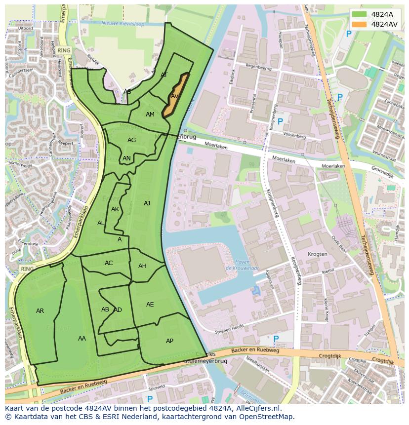 Afbeelding van het postcodegebied 4824 AV op de kaart.