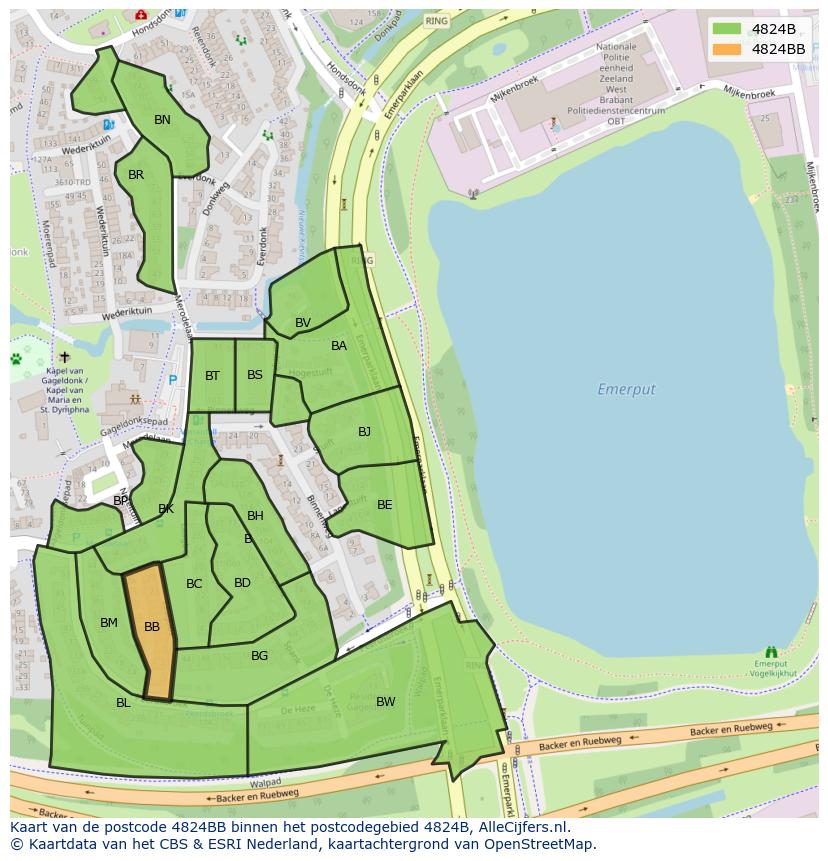 Afbeelding van het postcodegebied 4824 BB op de kaart.