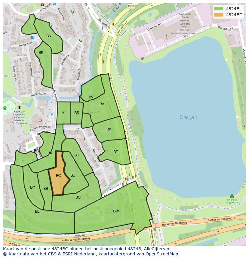 Afbeelding van het postcodegebied 4824 BC op de kaart.