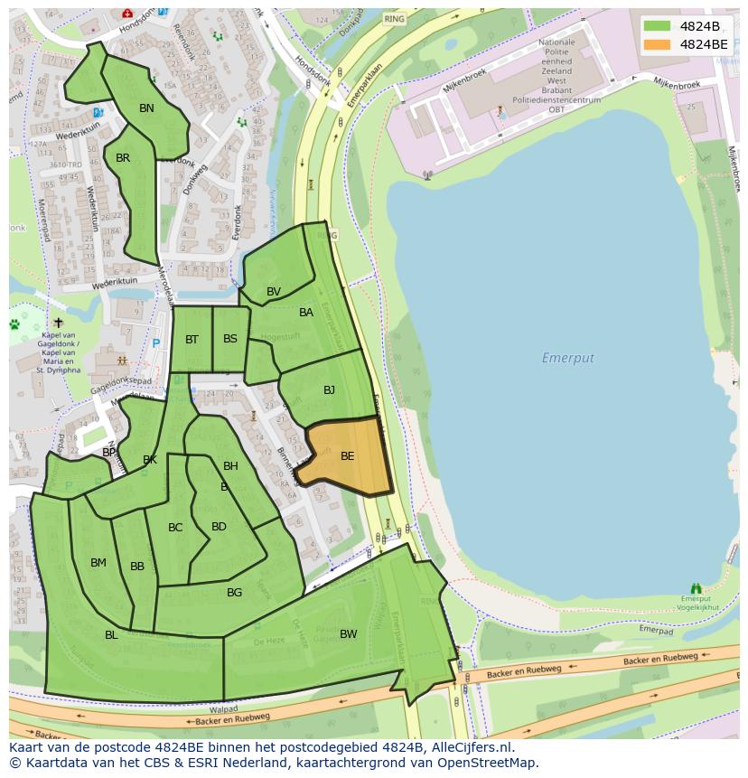 Afbeelding van het postcodegebied 4824 BE op de kaart.