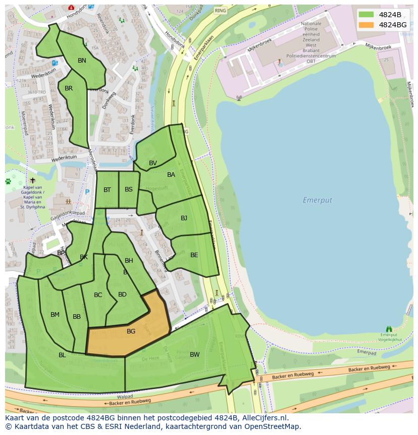 Afbeelding van het postcodegebied 4824 BG op de kaart.