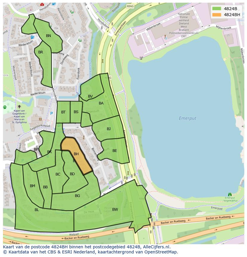 Afbeelding van het postcodegebied 4824 BH op de kaart.