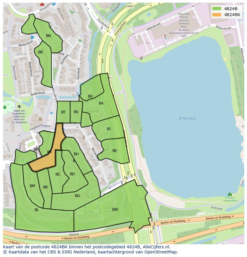Afbeelding van het postcodegebied 4824 BK op de kaart.