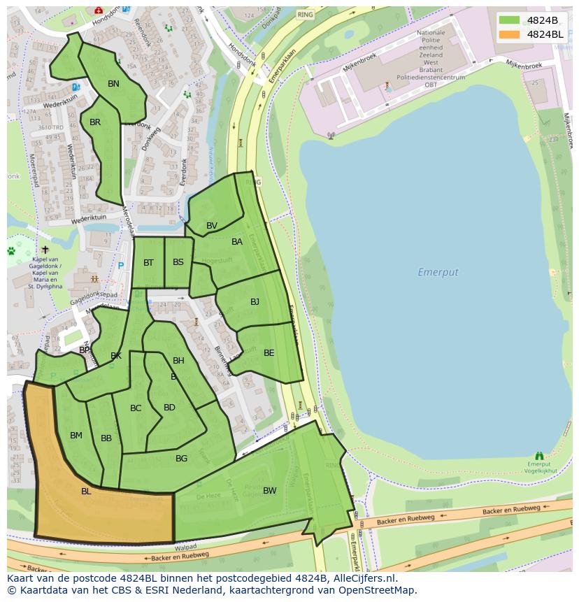 Afbeelding van het postcodegebied 4824 BL op de kaart.